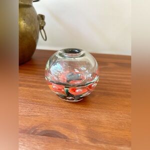 Vintage Floral Glass Paperweight Vase